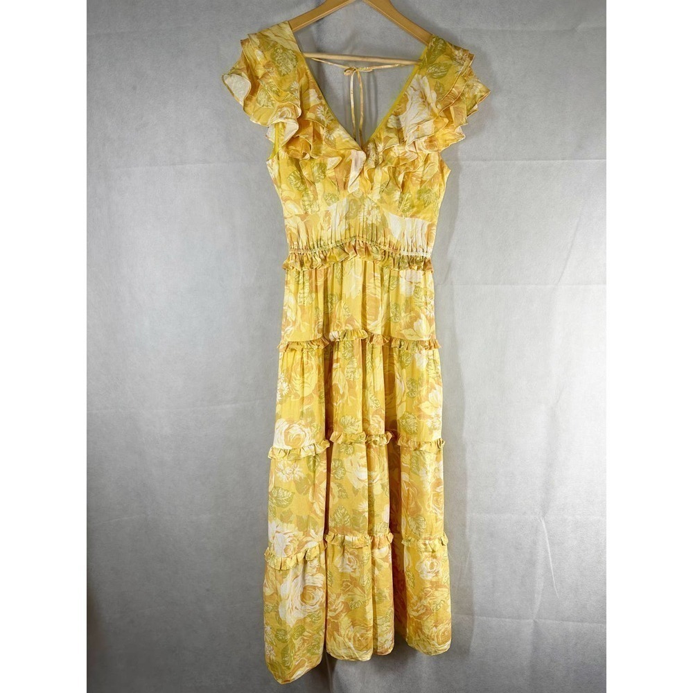Derek Lam 10 Crosby V Neck Ruffle Tiered Skirt Midi Dress Size 4